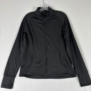 LEG3ND Full Zip Jacket Women' M Black Athletic Light Weight Coat Thumb/sleeves